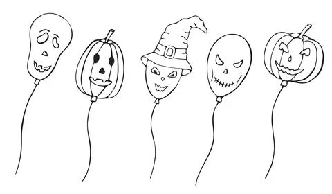 Halloween Balloon Set of 5 Hand Drawn Doodle Icons Stock Illustration