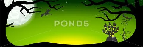 Halloween banner with haunted castle Stock Illustration