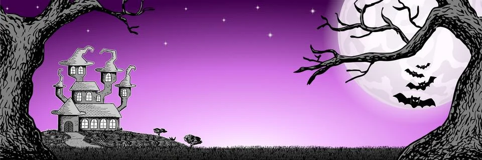 Halloween banner with haunted castle Stock Illustration
