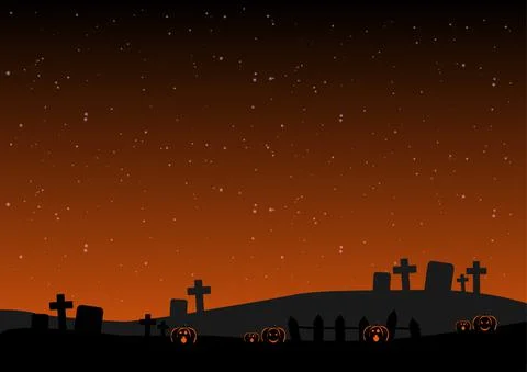 Halloween Banner with  Pumpkin . Vector Flat Illustration. Full Moon Night in Illustrazione stock