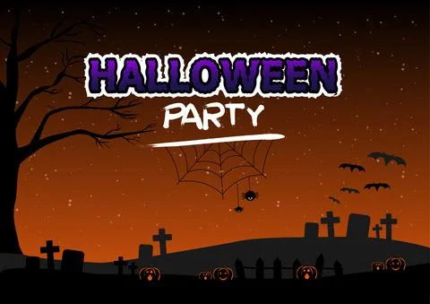 Halloween Banner with  Pumpkin . Vector Flat Illustration. Full Moon Night in Stock Illustration