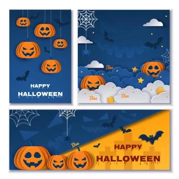 Halloween Banners Set. Vector Illustration. Trick or Treat Stickers for Party Stock Illustration