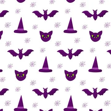 Halloween bat hat witch cobweb pattern textile Stock Illustration