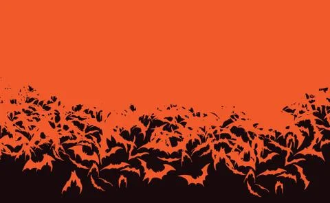 Halloween Bat Horde Flying Orange Bats Stock Illustration