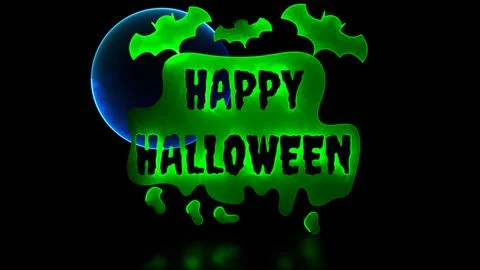 Halloween bat loop neon glow effect black background Stock Illustration