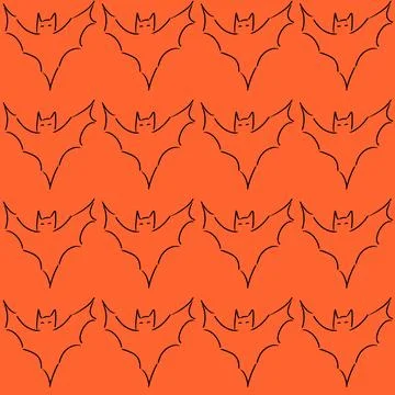 Halloween Bat Outline Repeating Pattern on Orange Background Stock Illustration