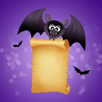 Halloween bat with parchment Stock Illustration