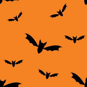 Halloween bat seamless pattern black bats on orange background spooky flyin.. 스톡 일러스트