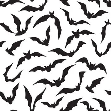 Halloween bat seamless pattern. Scary vampire animal silhouettes. Vector bats Stock Illustration