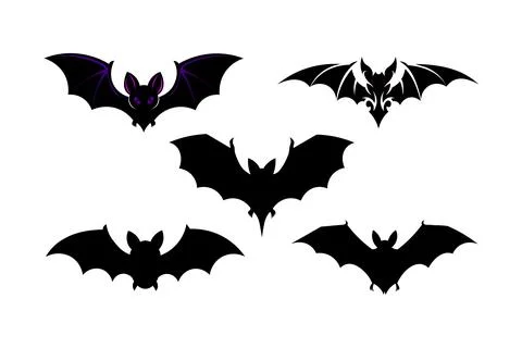 Halloween Bat Silhouettes Vector Set - Flying Bats Collection Stock Illustration
