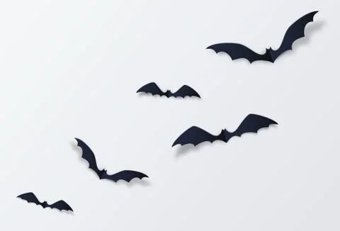 Halloween bat vector decor background. Paper cut style. Black vampire Stock Illustration