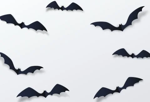Halloween bat vector decor background. Paper cut style. Black vampire Stock Illustration