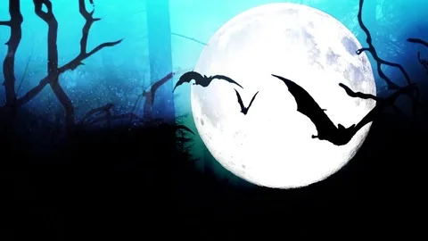 Halloween bats on full moon, blue Stock Footage 80907884