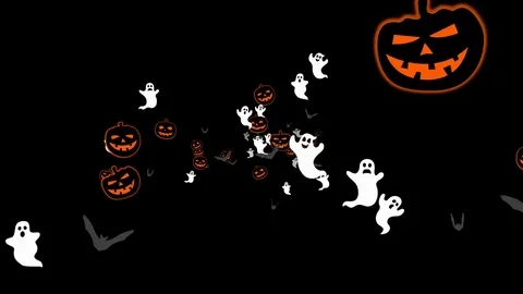 Halloween – bats, pumpkins and ghosts, seamless loop, 4K, alpha Stock Footage 79814089