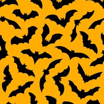 Halloween bats silhouettes seamless pattern Stock Illustration