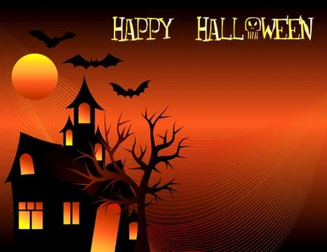 Halloween Bats Tree Background Stock Illustration