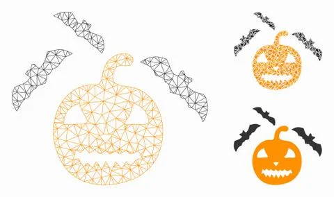 Halloween Bats Vector Mesh Carcass Model and Triangle Mosaic Icon Stock Illustration