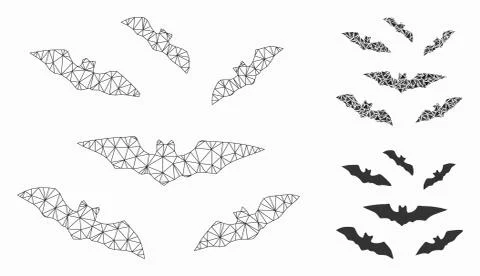 Halloween Bats Vector Mesh Wire Frame Model and Triangle Mosaic Icon Stock Illustration