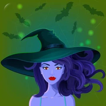 Halloween beautiful witch in pointy hat Stock-Illustration