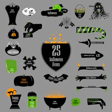 Halloween big set of badges. Vector backgrounds, infographic ribbons and arrows Stock Illustration