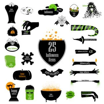 Halloween big set of badges. Vector backgrounds, infographic ribbons and arrows Stock Illustration