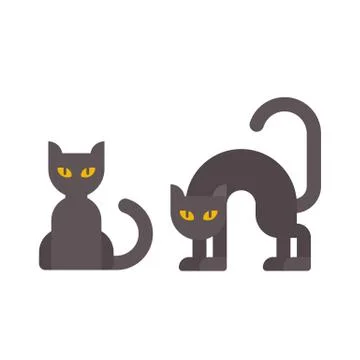 Halloween black cat flat illustration. Two witches cats flat icons Stock Illustration