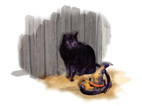 Halloween black cat look on hat Stock Illustration