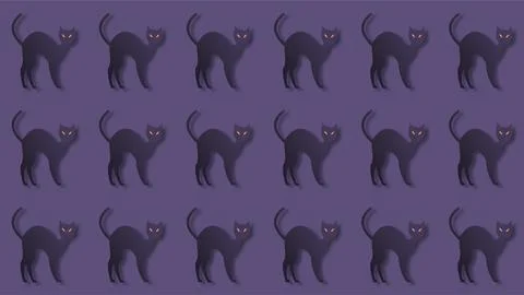 Halloween black cat pattern on purple background seamless vector illustration Stock Illustration