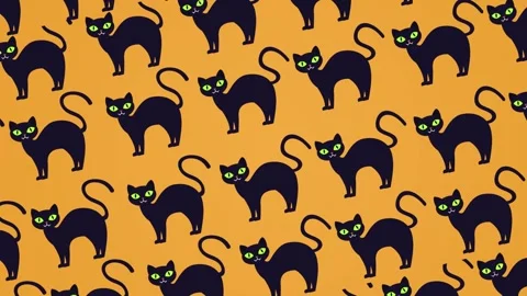 Halloween black cat seamless pattern background looping animation 4k Stock Footage 341738699