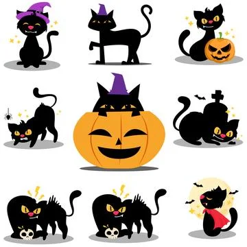 Halloween Black Cat Sticker Set Illustrazione stock