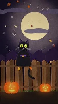 Halloween Black Cat Stop Motion Background Image Stock Illustration
