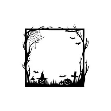 Halloween black frame with cobweb and pumpkins 스톡 일러스트