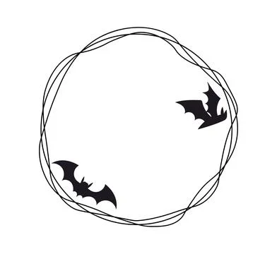 Halloween black frame. Rounded frame with bats silhouettes. International Stock Illustration