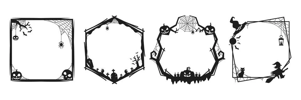 Halloween black frames with cobweb, pumpkin 스톡 일러스트