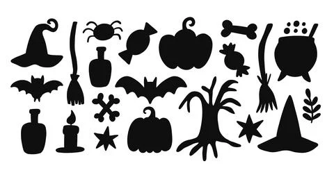 Halloween black silhouette elements set Stock Illustration