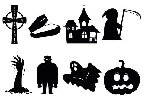Halloween black vector sticker pack in background Stock Illustration