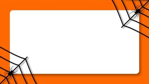 Halloween blank frame template with spider webs on bright orange background.. Stock Illustration