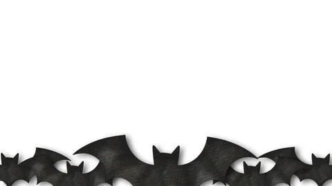 Halloween border background with flock of black bats silhouette on white ba.. Stock Illustration
