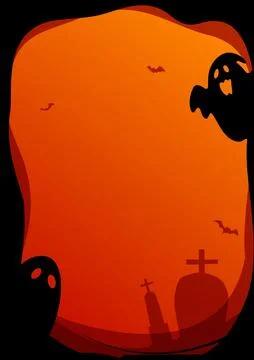 Halloween border frame orange background spooky ghost bat graveyard templat.. Stock Illustration