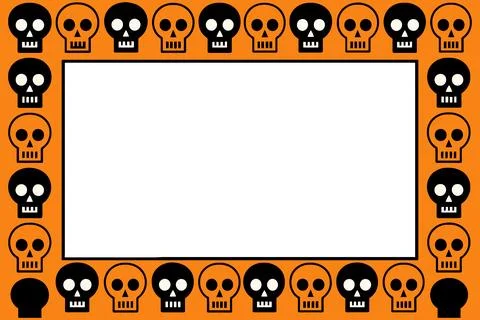 Halloween Border Template with Black and Orange Skulls Stock Illustration
