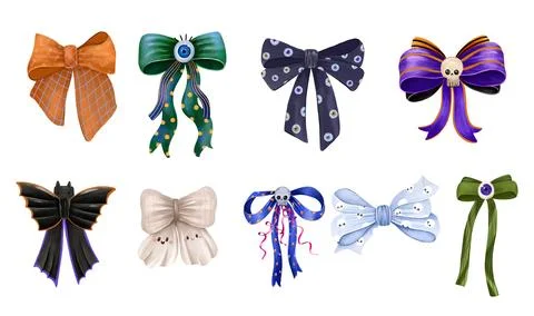 Halloween Bow Bundle Collection Hand Drawn Spooky Ribbons and Accessories S.. 스톡 일러스트