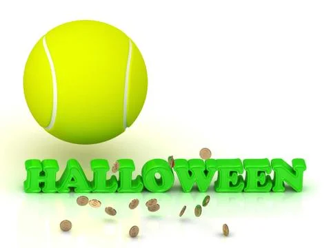 HALLOWEEN- bright green letters, tennis ball, gold money on white background Illustration