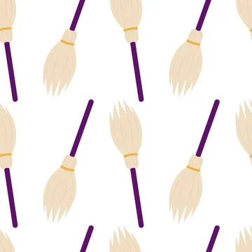 Halloween Broomstick Seamless Pattern Classic Witch Flying Accessory Thematic Stock Illustration