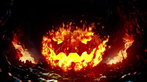 Halloween burning pumpkin head looping HD background video Stock Footage 288807200