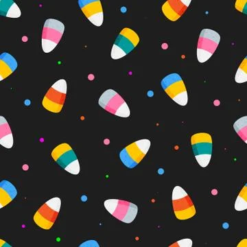 Halloween candies seamless pattern on black background, vector illustration. Stock Illustration