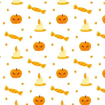 Halloween candle pumpkin candy pattern textile art Illustrazione stock