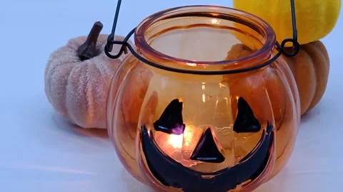 Halloween candlestick and pumpkins Video stock 319690622