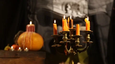 Halloween Candlestick. Set Afire Stock-Footage 42216805