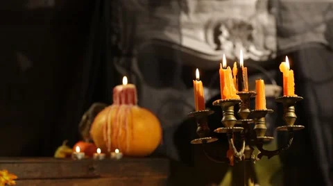 Halloween Candlestick. Set Afire Stock Footage 42216992