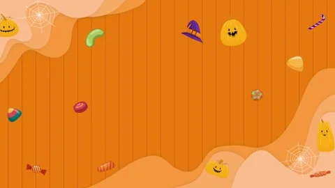 Halloween candy and pumpkins falling down. Stock Footage 318466937